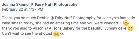 Customer review after a 1st Birthday cake smash photography session with Fairy Nuff Photography, Nottingham